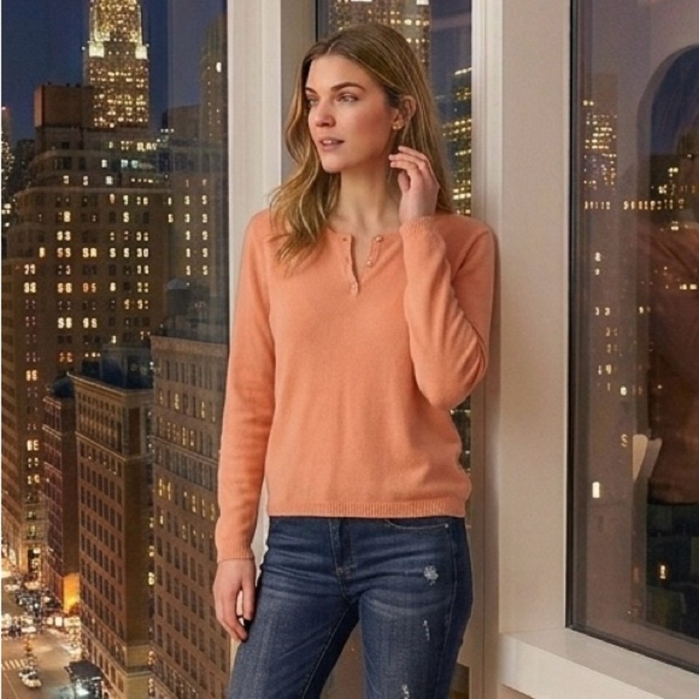 Peach Cashmere V Neck Sweater